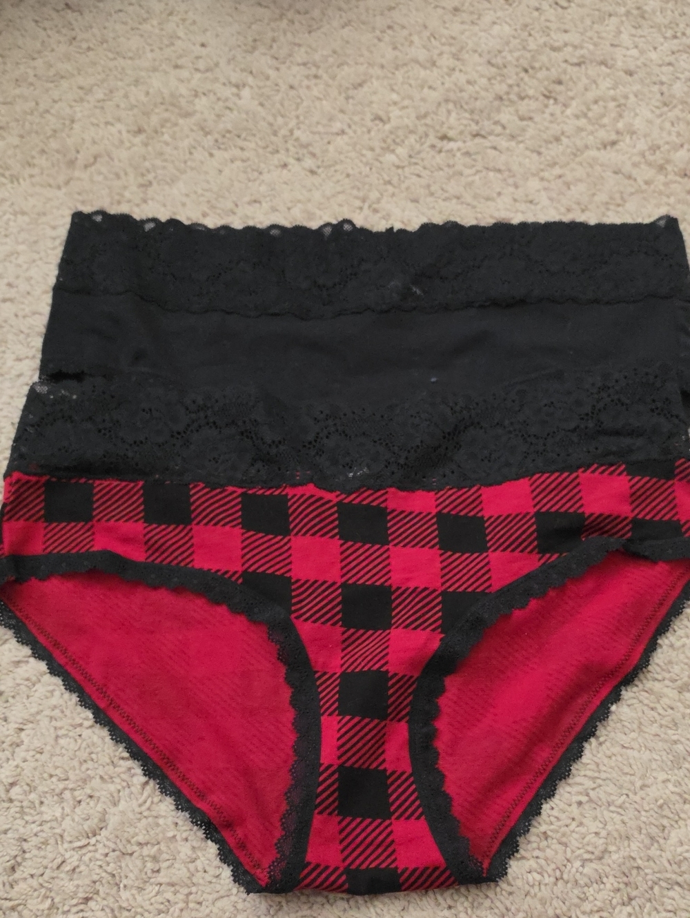 NWT Maurices Lace Trim Panties Sz L Black & Buffalo Plaid
